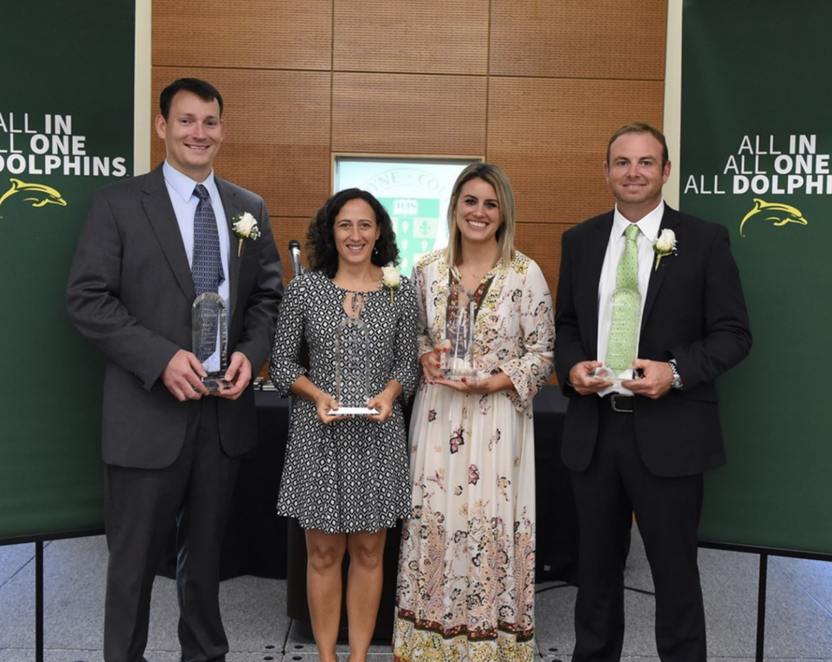 Newly Inducted Members of the Le Moyne College Gold Wave Hall of Fame: (L to R) Will Chidsey, Gabrielle Curinga, Lizzie Cheek, and Dan McCarthy. 