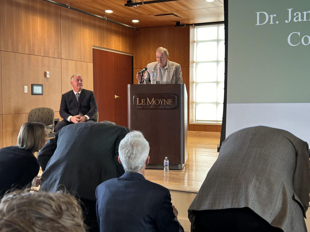 Dr. James J. Carroll (‘66) speaking at the announcement ceremony