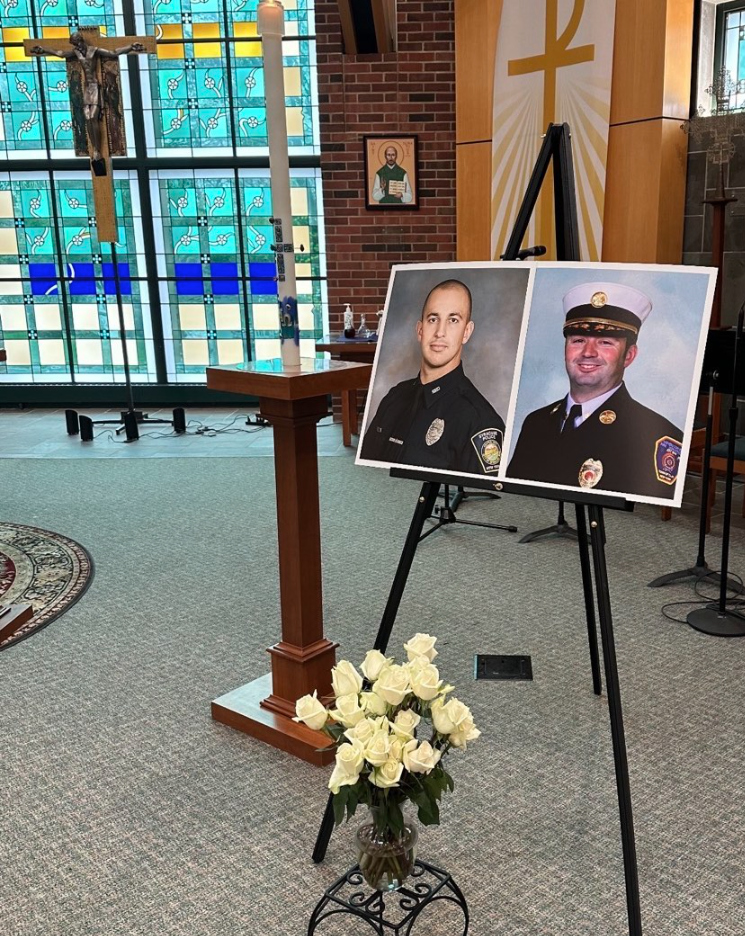 Photo courtesy of Le Moyne; Images of Officer Jensen, Onondaga County Sheriff’s Lt. Hoosock posted at memorial service.