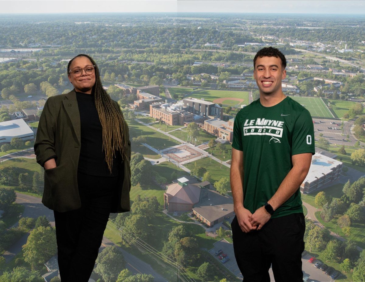 Kendra "KL" Lane, director of HEOP and Ahana at Le Moyne, and Wyatt Dupell of the men's soccer team both expressed deep gratitude